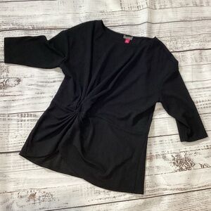 945. Vince Camuto Black Side Knot Textured Blouse NWOT Size Large